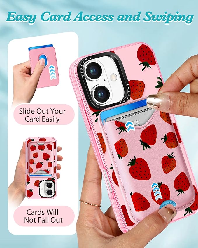 Toycamp for iPhone 17 Case - Compatible with Magsafe Credit Card Holder Wallet Magnetic Cute Women Teen Girls Kawaii Girly Unique Strawberry Design Phone Cover for Apple 17 Air