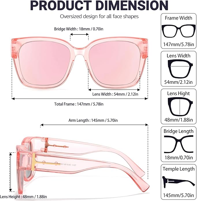 LVIOE 2 Pack Polarized Fit Over Sunglasses for Women Men Oversized Square Over Glasses Sunglasses with UV Protection LS7511