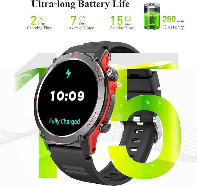 Popglory Smart Watch, 1.43''AMOLED 45mm Military Smartwatch Men Women Answer/Make Call, Digital Fitness Watch, 110+ Sports, Blood Pressure, Heart Rate, Stress Monitor Sports Watch for Android or iOS