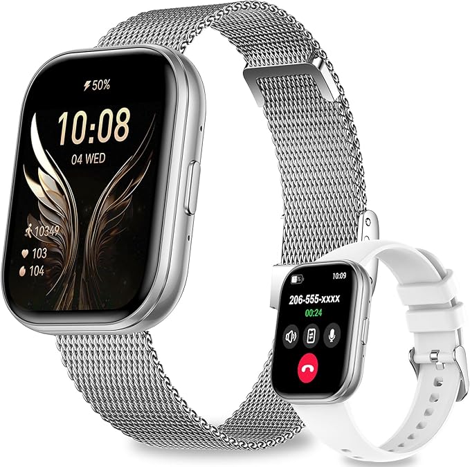 Smart Watches for Women, 1.75" HD Fitness Tracker (Answer/Make Calls), IP68 Waterproof Smartwatch with Heart Rate SpO2 Sleep Stress Monitor, 120+ Sports Modes Watch for Android & iPhone (Silver)