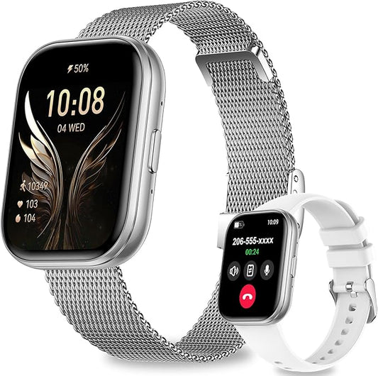 Smart Watches for Women, 1.75" HD Fitness Tracker (Answer/Make Calls), IP68 Waterproof Smartwatch with Heart Rate SpO2 Sleep Stress Monitor, 120+ Sports Modes Watch for Android & iPhone (Silver)