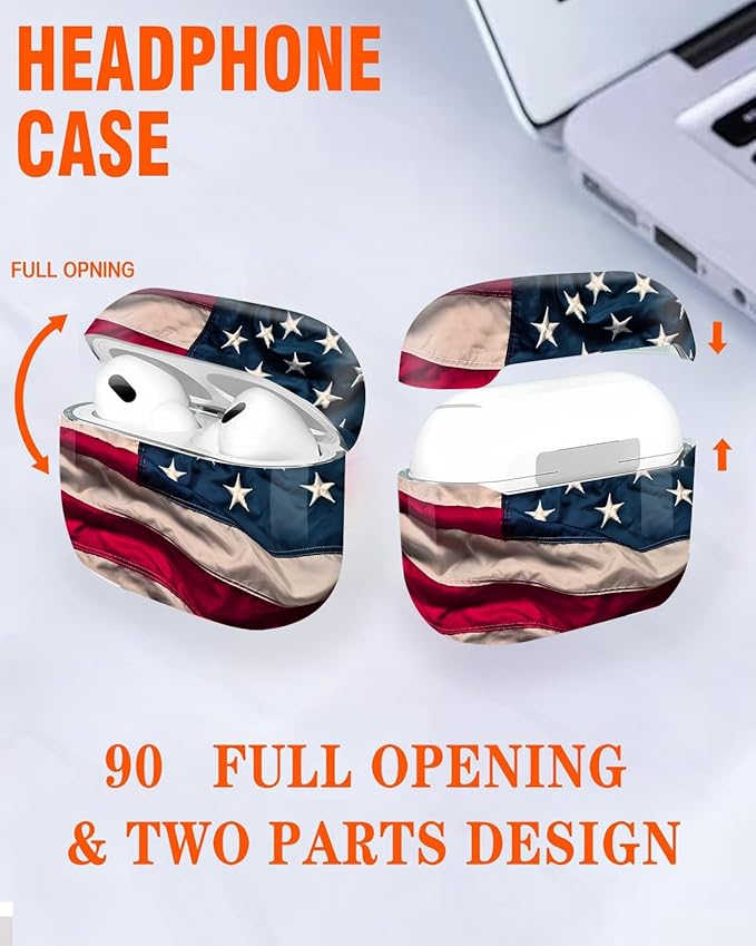 Compatible with Airpod Pro 2nd/1st Generation,Full Protection Cover for Women,Accessories Hard Case Portable & Shockproof for Airpod Pro 2nd Charging Case 2023/2022/2019(Retro American Flag)