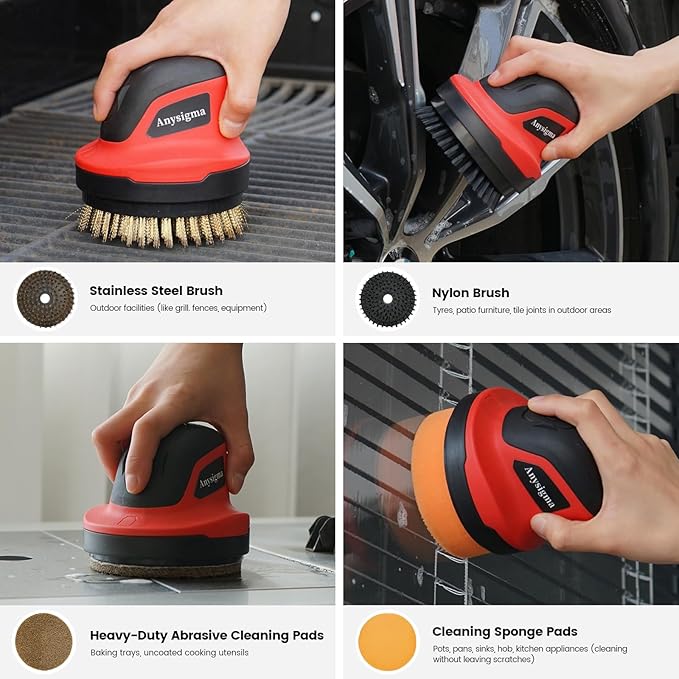 Electric Grill Brush- Waterproof Cordless Rotary Cleaning Brush with 4 Heads for Outdorr Grill,Car,Bathroom