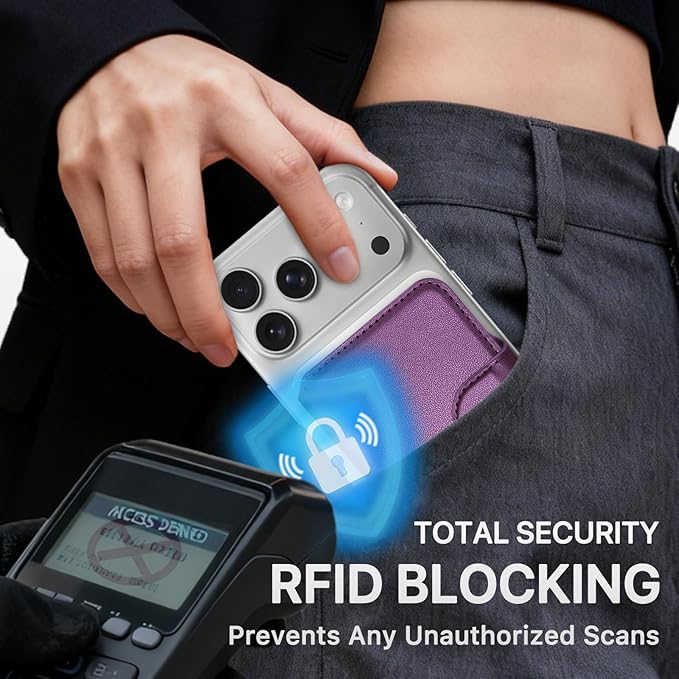for MagSafe Wallet, Magnetic Phone Wallet RFID Blocking, Slim 5-8 Card Holder with Cash Slot & Clear ID Window, Minimalist Mag Safe Wallets for iPhone 17/16/15/14/13/12 Series, Amethyst Purple