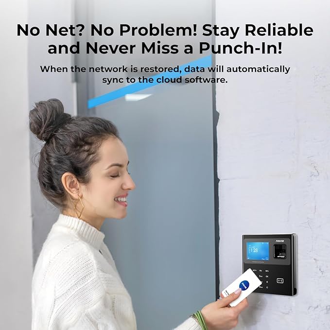 ANVIZ Time Clocks for Employees Small Business - Forever Free Cloud Software - W1 Pro Fingerprint Biometric Clock in and Out Attendance Machine, Black
