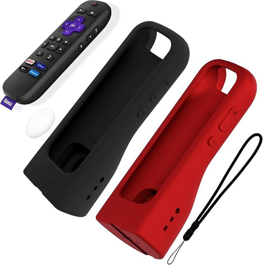 GripStand™ Roku Voice Remote Cover: Stand Up Design, Enhanced Grip, Silicone Case: Fits TV Streaming Stick Plus 2025 4K/HD/HDR, Compatible with AirTag and TileMate, 2 Pack Black + Red by 73&Sunny