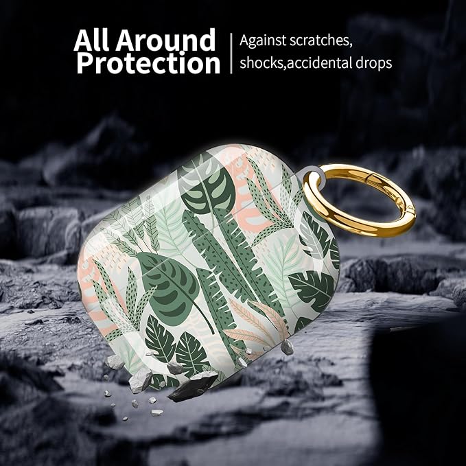 Compatible with AirPod Pro 3 (2025),Cute Case Cover for Women & Men, Full Protection Shockproof Hard Case with Keychain, Wireless Charging Case Accessories(Abstract Tropical Leaves)