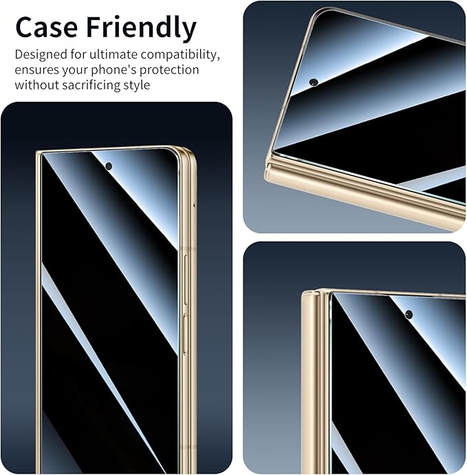 Privacy Screen & Camera Lens Protector for Samsung Galaxy Z Fold4, Double Shatterproof Anti-Spy Tempered Glass, Private Black Protection, 9H Hardness Anti-Scratch Case-Friendly, 3 Pack Each