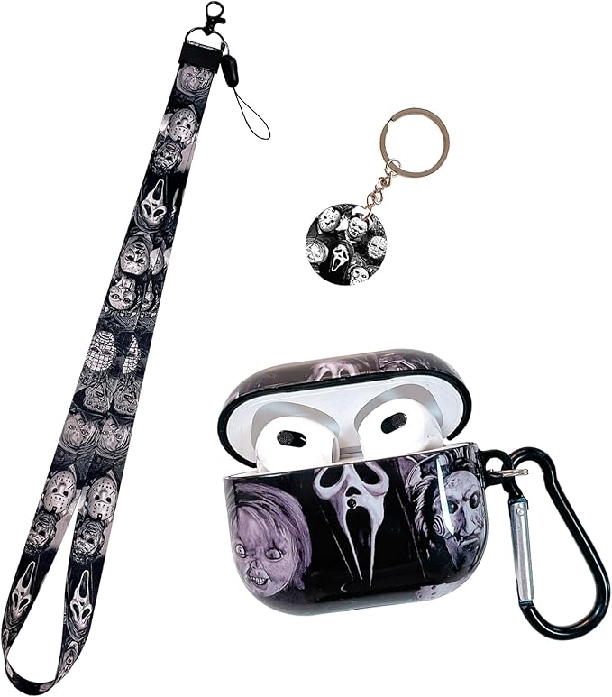 Cool Scream Pattern 3rd Generation Case 2021 with Durable IMD Printing Technology and PET Layer，with Horror Keychain Clip Carabiner and Lanyard，Designed for Those who Like Thrilling Horror Themes