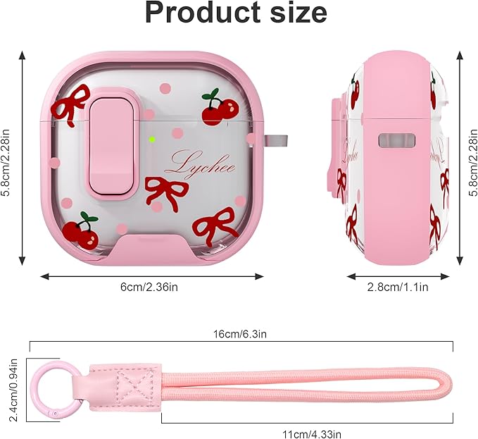 for AirPods 4 Case with Secure Lock Clip in Phone Stand,Floral Girly Style Protective Cover with Cleaning Kit and Hand Strap for Apple AirPod 4 Generation (Pink Bow)