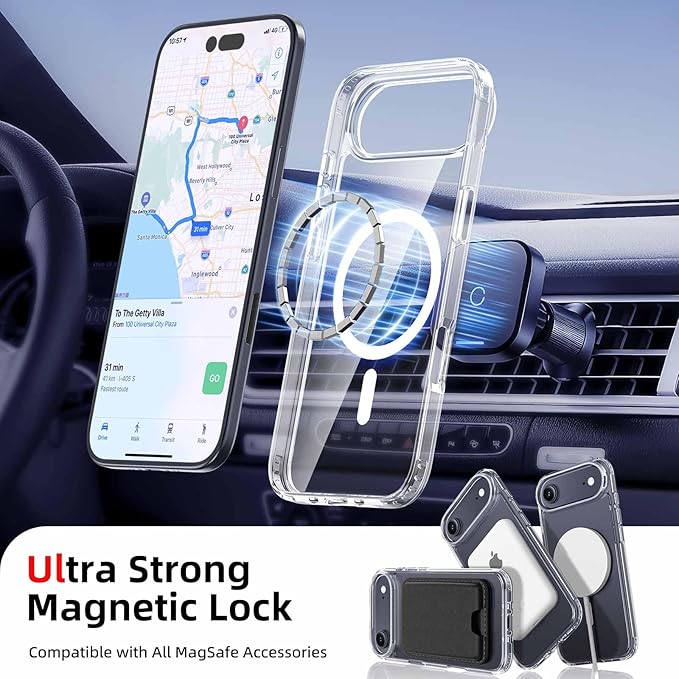 Magnetic for iPhone Air Case & iPhone 17 Air Case Clear with Pink Detachable Wallet, Compatible with MagSafe, Military Protective Slim Phone Cover with Card Holder