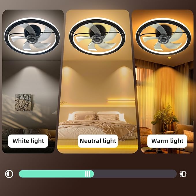 Ceiling Fan with LED Light,Low Profile Ceiling Fans, Flush Mount Modern Ceiling Fans,Fandeliers Ceiling Fan Fixture with App&Remote Control, for Bedroom/Kitchen/Small Room,Black