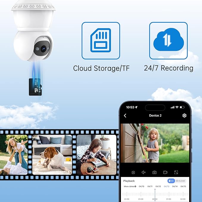 Smart Light Bulb Security Camera,5G&2.4G Security Cameras Wireless Outdoor,2K Light Bulb Camera, 360° Camera for Home Security,AI Detection,Smart Night Vision, Two-Way Audio,Work with Alexa