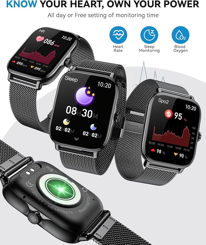 Smart Watches for Women Men (Make/Answer Calls), Steps Counter Fitness Watch for Android iPhone with 120+ Sports, IP68 Waterproof, Sleep Calorie Monitor, Pedometer (Black)