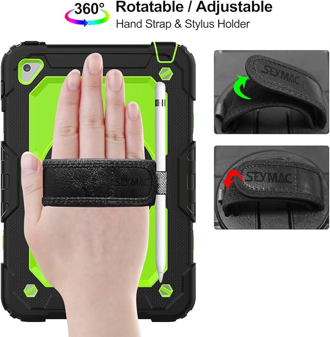 SEYMAC stock Case for iPad mini 5/4 with Screen Protector Pencil Holder [360 Rotating Hand Strap] & Stand, Drop-Proof Case for iPad mini 5th/4th Generation 7.9 inch (Green+Black)
