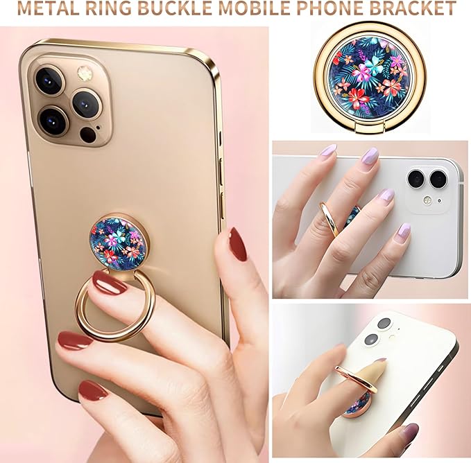 Cell Phone Ring Holder, Cute Metal Phone Grip Stand Finger Ring Kickstand, Flexible 360°Rotation Phone Tablet Case Accessories Compatible with Most Phones Luxury Purple Flowers