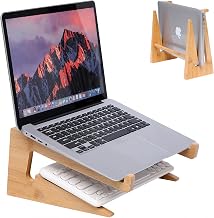 Wooden Laptop Stand Vertical Laptop for 13-18.6in,Bamboo Stand for Desk