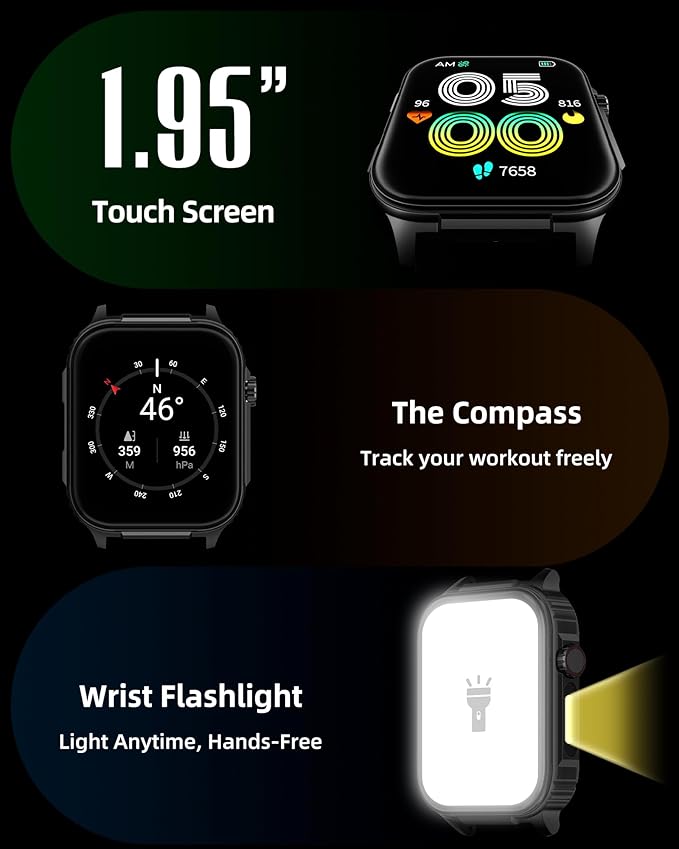 Parsonver Smart Watch for Men Women GPS, 10-Day Battery Fitness Tracker with Bluetooth Calling, 100+ Sports Modes, Heart Rate, Sleep Monitor, Step Counter, Activity Tracker for Android & iPhone, Black