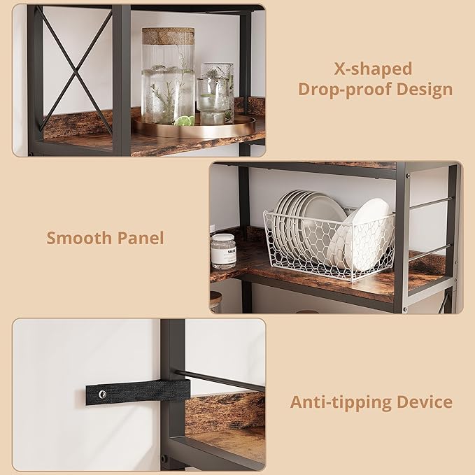 IRONCK Bookshelves 6 Tiers, Corner Bookshelf with Baffles, Bookshelves and Bookcases with Doors, Industrial Display Bookshelf for Living Room, Kitchen