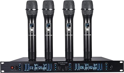 Sound Town 200 Channels Adjustable UHF Wireless Microphone System with Metal Receiver, 4 Handheld Mics and Auto Scan, for Church, School, Outdoor Wedding, Meeting, Party and Karaoke (NESO-SU4HH)