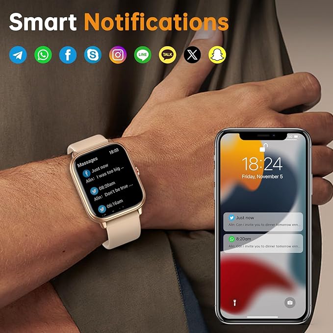 Smart Watch for Men Women, Fitness Tracker (Answer/Make Call), 1000 mAh Battery, 120+ Sport Modes, Step Counter/Sleep Monitor Fitness Watch, Smartwatch for Android/iPhone (Gold)