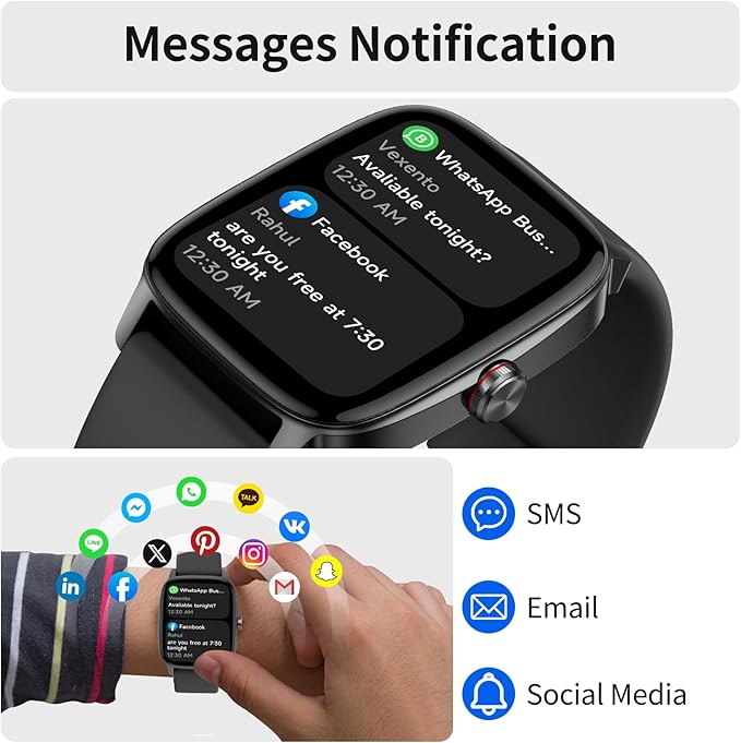 YMZ Smart Watch for Men Women, IP68 Waterproof, Bluetooth Calling, Fitness Tracker, Sleep Monitoring, 1.85'' DIY Dial, AI Built-in, 7 Days Battery, Compatible with Android & iOS