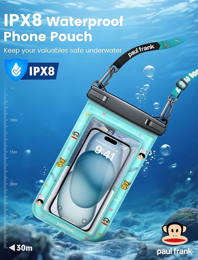 Paul Frank Waterproof Phone Pouch Floating, 2 Pack IPX8 Waterproof Phone Case with Lanyard for iPhone 17 16 15 14 Pro Max Galaxy S25 S24, Cellphone Dry Bag Beach Cruise Ship Essentials(up to 8.5")
