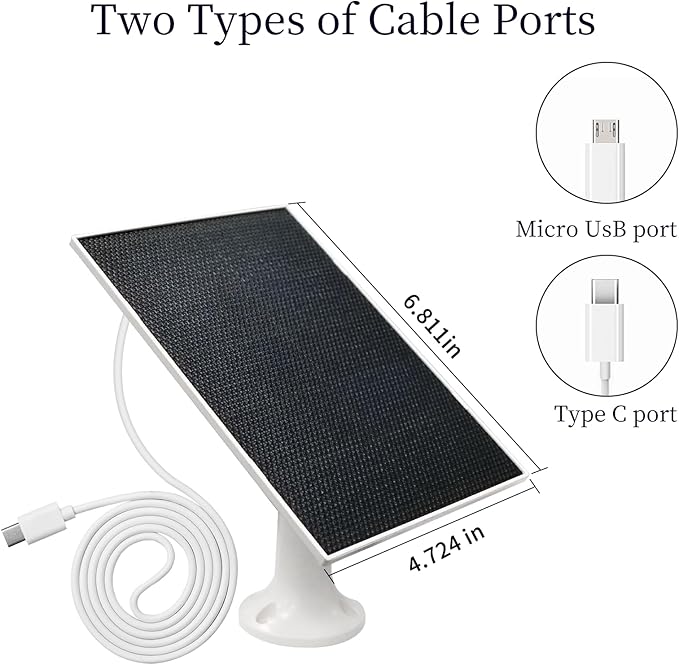 4W Solar Panel for Security Camera,Type C&Micro Solar Panel Charger for Rechargeable Battery Powered Outdoor Camera,Adjustable Mount 9.8ft Cable