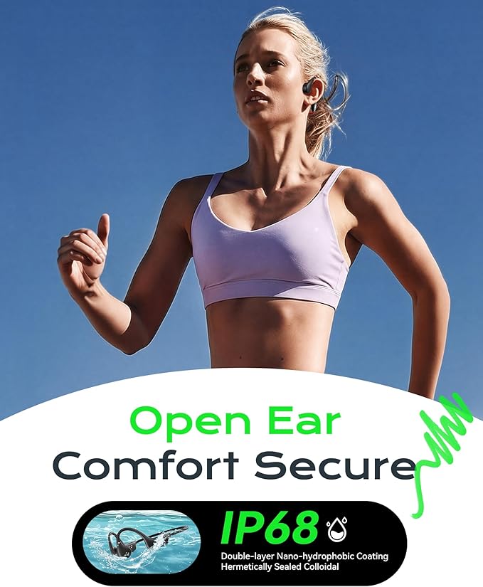Open Ear Sport Headphones, Wireless Bone Conduction Earphones, Built-in 32GB MP3,with Mic, IP68, Sweat & Water Resistant, Up to 8 Hours Battery, Bluetooth 5.3,for Running,Swimming,Workouts