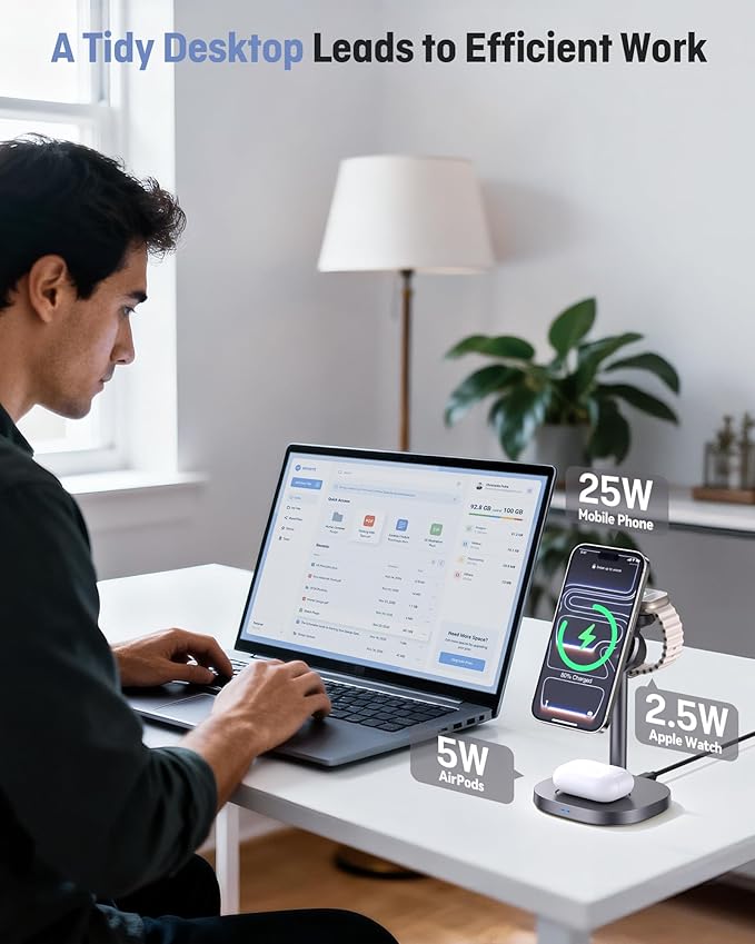 3-in-1 Wireless Charging Station Qi2.2 25W – MagSafe Fast Charger for iPhone, Apple Watch & AirPods
