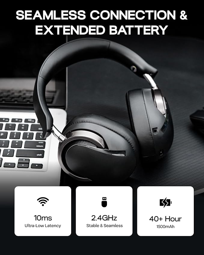 MechLands AULA A700 Wireless Gaming Headset with 7.1 Surround Sound, 50mm Driver, 2.4GHz/BT/Wired, Gaming Headphone with Noise Canceling Mic, RGB Light, 40H Battery, for PS4/PS5/PC/Switch (Black Grey)