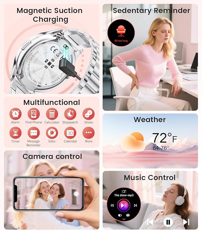 LIGE Smart Watches for Women, Call/Reminders, 1.43" AMOLED Ultra-Thin Activity Trackers with Heart Rate/Sleep/SpO2 Monitor, 100+ Sports Modes Fitness Watch for iOS Android, Silver Steel