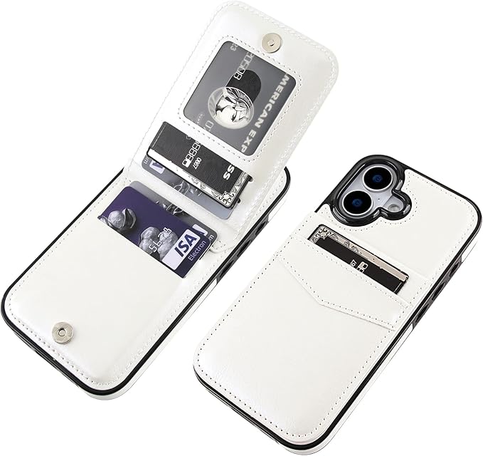 KIHUWEY Compatible with iPhone 17 Case Wallet with Credit Card Holder, Flip Premium Leather Magnetic Clasp Kickstand Heavy Duty Protective Cover for iPhone 17 6.3 Inch (White)