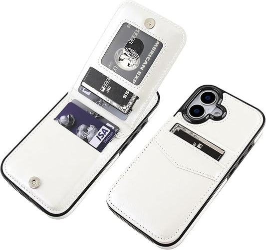 KIHUWEY Compatible with iPhone 17 Case Wallet with Credit Card Holder, Flip Premium Leather Magnetic Clasp Kickstand Heavy Duty Protective Cover for iPhone 17 6.3 Inch (White)