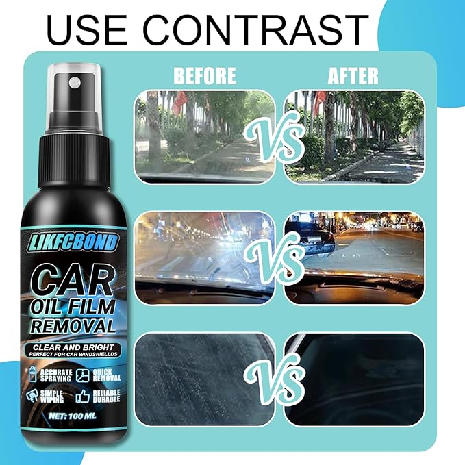 Automotive Oil Film Remover Spray, 100ml Car Whidshield Cleaner Set, Glass Oil Film Remover Liquid Spray Cleanning For Exterior And Interior Use, Shower Door Water Spot