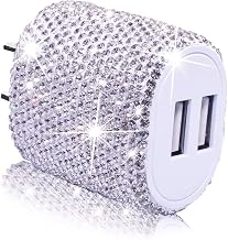 USB Wall Charger Bling 5V/2.4A 24W Dual Port Fast Charger Plug Cell Phone Block Adapter White for iPhone Android Samsung Pad Tablet etc
