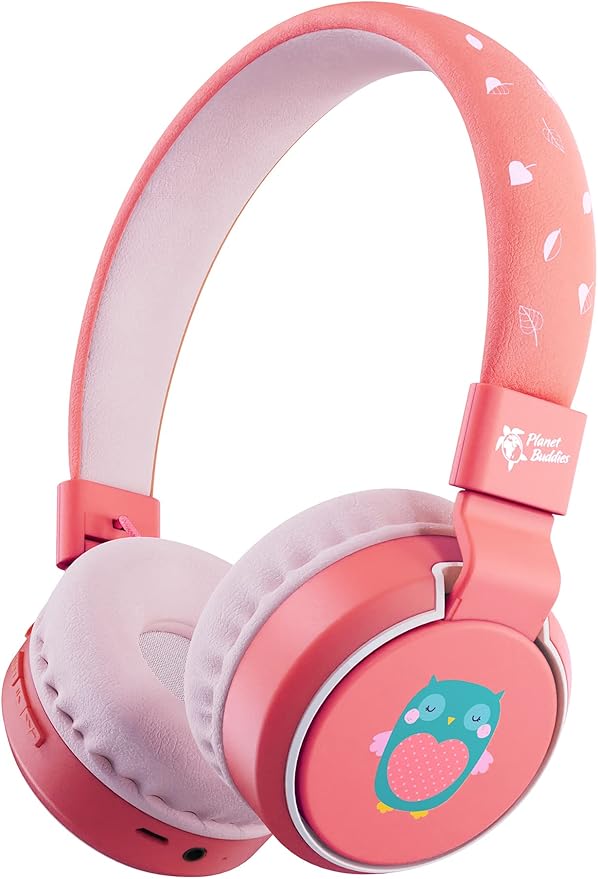 Planet Buddies Kids Headphones, Foldable Wireless On Ear Bluetooth Headphones for Kids with Microphone, 85dB Volume Limiter, Cute Owl Kids Earphones for Tablets and Phones, Travel, School & Music