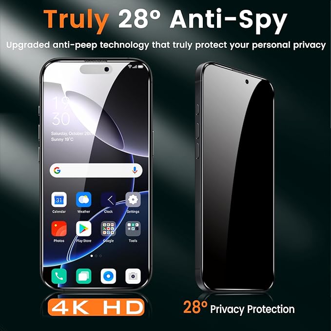 BNCHI 3 Pack for iPhone 16 Pro Max Privacy Screen Protector + 3 Pack Camera Lens Protector, Shatterproof Premium Tempered Glass, Auto-Dust Removal, 28°Anti Spy, 9H Full Coverage Tempered Glass Film