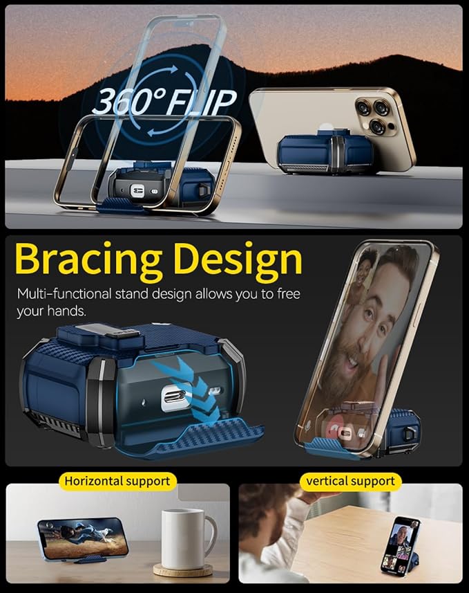 Compatible with AirPods 4 Case,Magnetic Automatic Lock with Phone Stand & Cleaning Kit,Compatible with Magsafe,Carbon Fiber Texture Cover -Blue