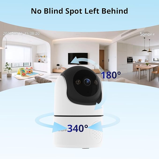 SONOFF Indoor Security Camera 1080P, CAM-PT2 Pan Tilt WiFi Camera with 360° View, Motion Tracking, Color Night Vision, 2-Way Audio, Privacy Mode, Compatible with Alexa & Google Home