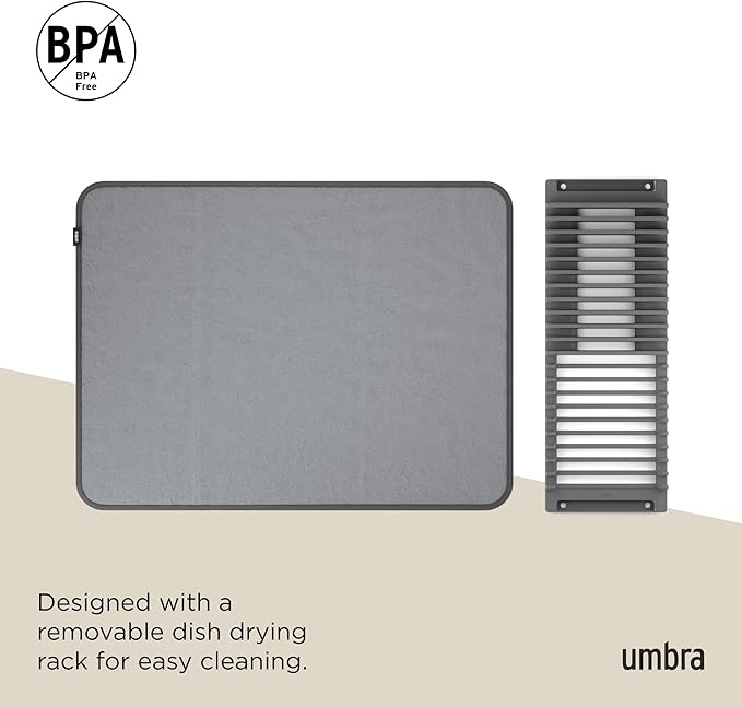 Umbra 330720-149 UDRY Drying Rack and Microfiber Dish Mat, 24 x 18 Charcoal