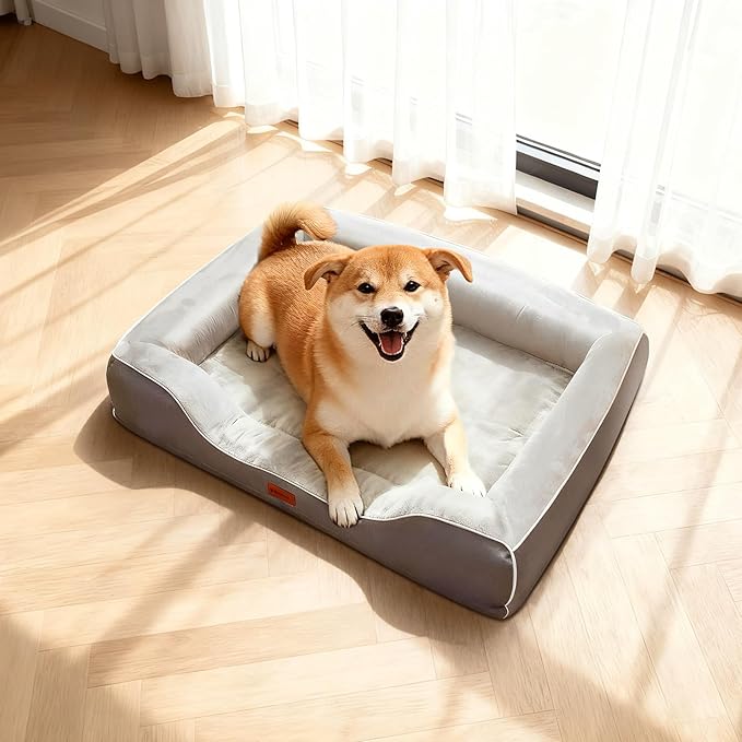Cooling Dog Beds for Medium Large Dogs with Removable Washable Covers,Rectangle Orthopedic Sofa Bed with Cool Gel Memory Foam and Egg Crate Foam Waterproof fit Old Large Sized Pets