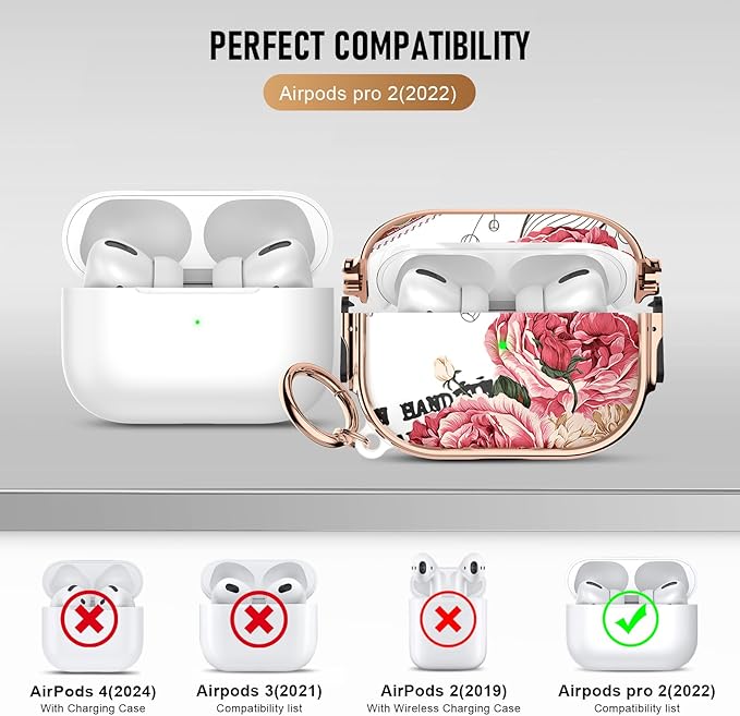 Maxjoy for Cute Airpods Pro 2 case with Safety Lock,Compatible Airpods Pro Case 2nd/1st Gen,Compatible Red Rose AirPods Case Cover for Women Girly with Keychain-Transparent