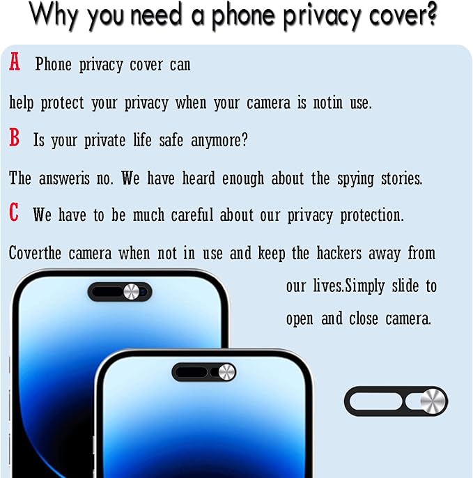Front Camera Cover , Camera Cover Compatible with iPhone 14Pro/14Pro Max/iPhone15/15Puls/15Pro/15ProMax/iPhone16/16Pro/16Plus/16Pro Max,Webcam Cover Protector Protect Privacy and Security(2PCS,Silver)
