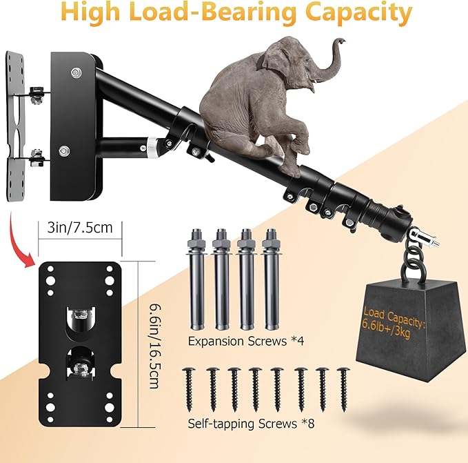 MACTREM Ring Light Wall Mount,44’’/110cm Wall Mounting Triangle Boom Arm for Strobe Light, Photography, Softbox, Reflector,Umbrella,Studio Video Light, Support 180°Rotation