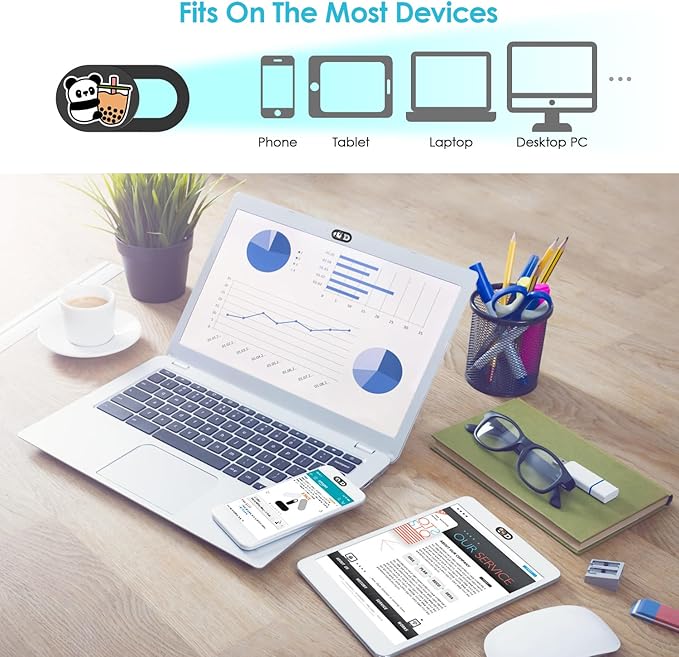 Webcam Cover, 0.02 inch Panda Laptop Camera Cover, Cute Accessories for Laptop PC iPhone iPad iMac MacBook Pro Air Computer Smartphone Tablet, Camera Cover Slide Protect Your Personal Privacy