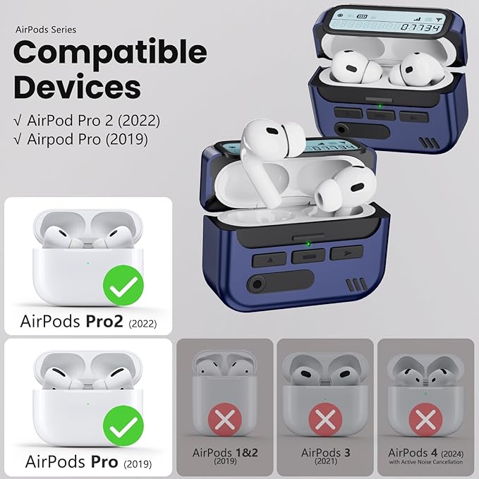 (with Safety Lock) Pager Cases Compatible with AirPods Pro 2nd Generation Case Cover with Cleaner Kit,Hard TPU Full Protection for AirPods Pro 2 Charging Case(USB-C)(2023/2022/2019) for Men-Blue