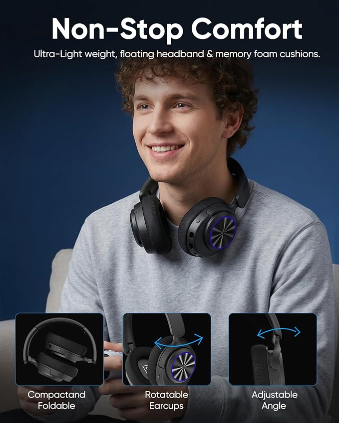 INGA Wireless Gaming Headset for PS5, PS4, PC, Mac, Switch, Game/Chat Balance for PS5/4, 2.4GHz/Bluetooth 5.2, ENC Noise-Cancelling Mic, 7.1 Surround Sound, 3.5mm Wired for Xbox Controller (Blue LED)