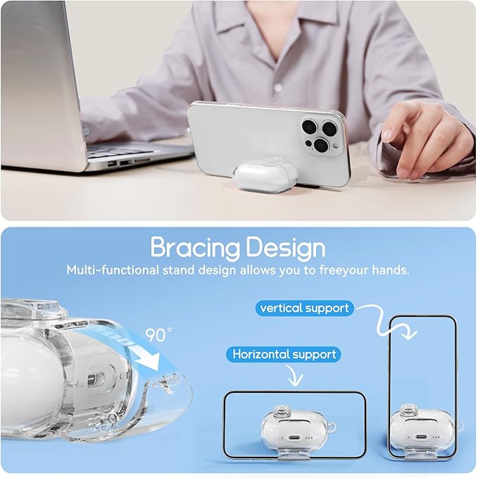 Clear Case for AirPods Pro 3 Case Cover with Safety Lock,Soft TPU Cover with Phone Stand & Cleaning Kit,Cute Bling Keychain for Women Girls-Clear White
