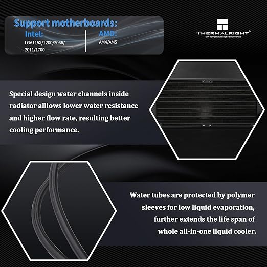 Thermalright FW240 Black CPU AIO Cooler,PC 240 Specification Water Cooler System,IPS LCD Screen with 320*240 Resolution,for AM5&Intel LGA1700/1851,High Performance Pump,Comes with 2.4-inch LCD Display